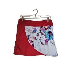SWINGDISH Olivia Red & Bloom Print Golf Skirt with Under Short Size Medium (393)